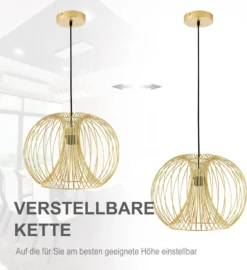 HOMCOM Hängeleuchte, Golde Moderne Deckenlampe, Deckenstrahler, E27, 40W, Küche, Bar, Wohnzimmer, Schlafzimmer, Stahl, Ø37 X 150H Cm (ohne Birne) -Homcom d0ded6117ef6a8145babbbac296a2c01