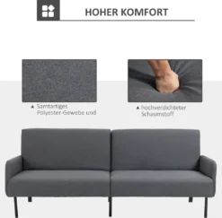 HOMCOM Schlafsofa Klappsofa 2-Sitzer Stoffsofa Bettsofa Sofa Mit Schlaffunktion Sofagarnitur Leinen-Touch Stahl Grau 214 X 94 X 81 Cm -Homcom d1e01b2a6fae333e930506c0f180d863