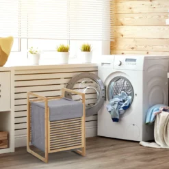 HOMCOM Wäschekorb Wäschebox Wäschesammler Mit Waschbarem Wäschesack Deckel Wäschesack Tuchsack Bambus Leinenartiges Polyester Natur+Grau 40 X 35 X 60,5 Cm 18 HOMCOM Wäschekorb Wäschebox Wäschesammler Mit Waschbarem Wäschesack Deckel Wäschesack Tuchsack Bambus Leinenartiges Polyester Natur+Grau 40 X 35 X 60,5 Cm -Homcom d28aed1df086571cb1ee21d54fd508ae