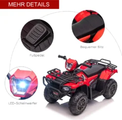 HOMCOM Elektro Kinderquad, Elektro-Quad Mit LED Und Musik, Elektroauto, Kinderfahrzeug Für Kinder Ab 3 Jahren, Kindermotorrad, Schwarz+Rot, 88 X 45 X 50 Cm -Homcom d2915cbe69f346cacd0ba1cdab792a81