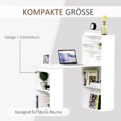 HOMCOM Schreibtisch Küchentisch Mit Regal Computertisch Arbeitstisch Laptoptisch Büroregal Weiß 120 X 55 X 120 Cm -Homcom d303b4fbc8adb82641019b9de1573781
