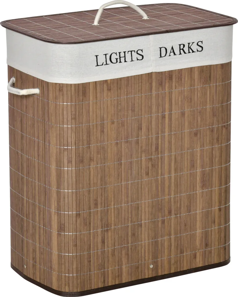 HOMCOM 100L Wäschekorb Wäschebox Wäschesammler Mit 3 Griffe Mit Waschbarem Wäschesack Abnehmbar Bambus Polyester Baumwolle Metall Braun+Weiß 52 X 32 X 63 Cm 3 HOMCOM 100L Wäschekorb Wäschebox Wäschesammler Mit 3 Griffe Mit Waschbarem Wäschesack Abnehmbar Bambus Polyester Baumwolle Metall Braun+Weiß 52 X 32 X 63 Cm