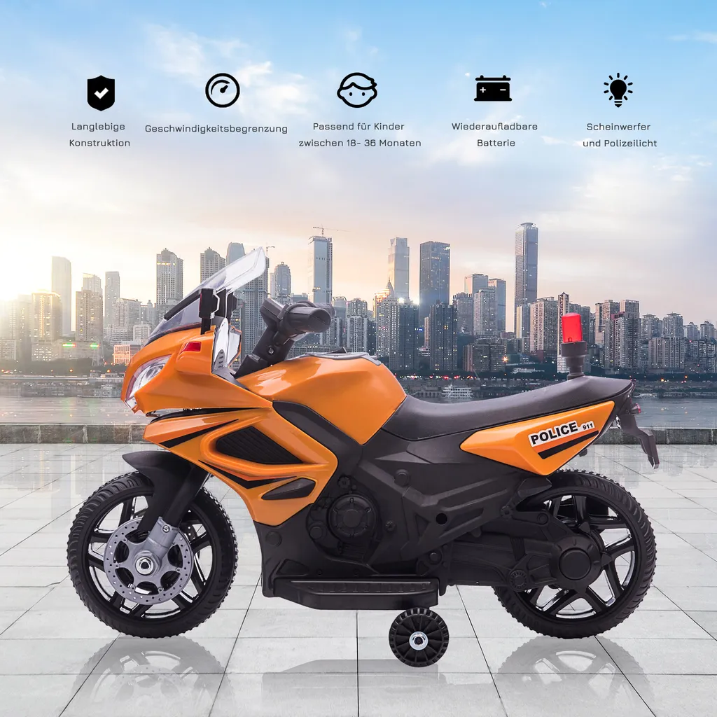 HOMCOM Kinder Polizei Elektromotorrad Polizeimotorrad Elektroauto Kinderwagen Für 18 Bis 36 Monaten Mit 2 Scheinwerfer Polizeilichter Elektroquad Orange+Schwarz 69 X 39 X 43 Cm 9 HOMCOM Kinder Polizei Elektromotorrad Polizeimotorrad Elektroauto Kinderwagen Für 18 Bis 36 Monaten Mit 2 Scheinwerfer Polizeilichter Elektroquad Orange+Schwarz 69 X 39 X 43 Cm – Bild 7
