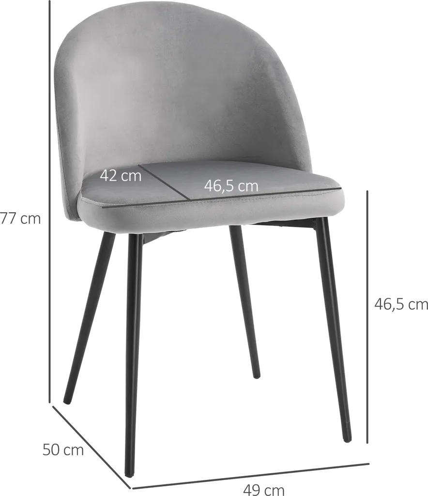 HOMCOM 2er-Set Esszimmerstühle Küchenstühle Polsterstuhl Design Stuhl Mit Rückenlehne Polstersessel Kunstwildleder Sessel Samt Metallbeine Grau 49x50x77cm 5 HOMCOM 2er-Set Esszimmerstühle Küchenstühle Polsterstuhl Design Stuhl Mit Rückenlehne Polstersessel Kunstwildleder Sessel Samt Metallbeine Grau 49x50x77cm – Bild 3
