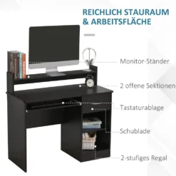HOMCOM Computertisch Bürotisch Gamingtisch PC-Tisch Mit Schublade E1 Spanplatte Schwarz 104 X 48 X 95,5 Cm -Homcom d43f82cd446fb2984a9be39c688de579