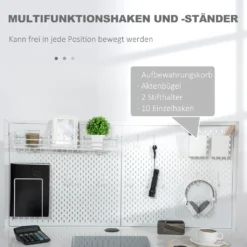 HOMCOM Computertisch Schreibtisch Mit 2 Schubladen Notizgitter Stofftasche Arbeitstisch Bürotisch Laptop Stahl Spanplatte Weiß+Grau 110 X 58,5 X 127 Cm -Homcom d4ffb6b58724c34ef3406f539b8944f3