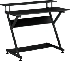 HOMCOM Computertisch Winkelschreibtisch Industrieller Stil Mit Höhenverstellbar Fußbett Schreibtisch Bürotisch Höhenverstellbar Fußbett MDF Metall Schwarz 100 X 60 X 85,5 Cm