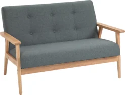 HOMCOM Doppelsofa Polsterung Loveseat Kompaktes Design Zweisitzer Stoffsofa 2 Sitzer Sofa Leinen Gummiholz Grau 115 X 66,5 X 73 Cm