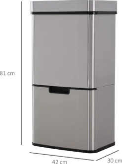 HOMCOM Mülleimer Abfalleimer Mit Sensor 72 L Mülltrennsystem 3 Fächer Edelstahl Silber 42 X 30 X 81 Cm -Homcom daabfe71bcc0cdfb73c497bb72cf0b62