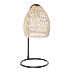 HOMCOM Tischlampe, Tischleuchte Mit Ratten-Lampenschirm, Nachttischlampe Aus Metallrahmen Im Boho-Stil, E27, Max. 40 W, Schreibtischlampe Für Schlafzimmer, Wohnzimmer, Natur+Schwarz