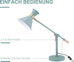 HOMCOM Tischlampe, Verstellbare Schreibtischlampe, 40 W Leselampe Mit E27 Sockel, Nachttischlampe Für Arbeitszimmer, Wohnzimmer, Exkl. Leuchtmittel, Stahl Grün -Homcom dad653ec03830ed374128616ed60802e