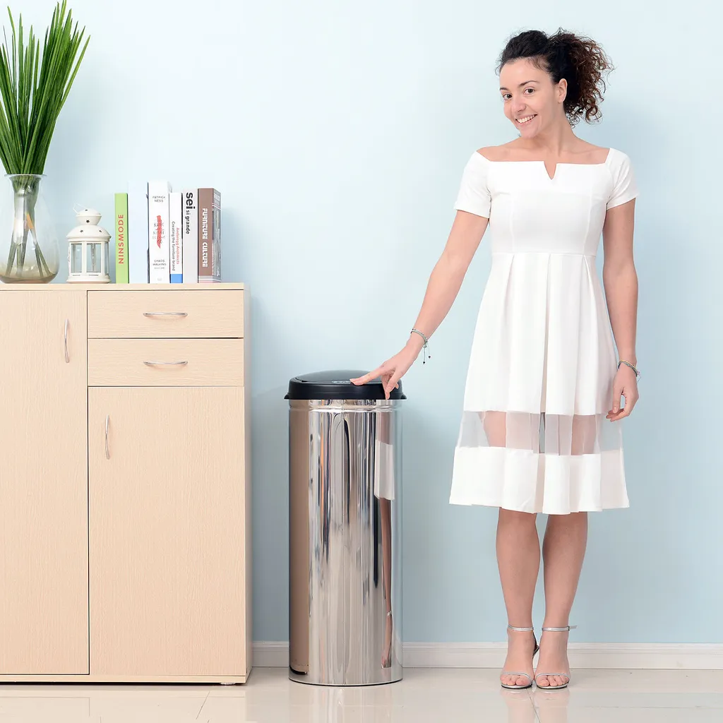 HOMCOM Edelstahl Automatik Sensor Mülleimer Abfalleimer IR Sensor Mit/ohne Inneneimer Rund 50 L 6 HOMCOM Edelstahl Automatik Sensor Mülleimer Abfalleimer IR Sensor Mit/ohne Inneneimer Rund 50 L – Bild 4