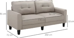 HOMCOM Doppelsofa 2-Sitzer Sofa Loveseat Stoffsofa Mittelalterlicher Stil Wohnzimmer Schlafzimmer Leinen-Touch Gummiholz Beige 202 X 72 X 91 Cm -Homcom dda91ac871bc23aab8fa5113c80e233d
