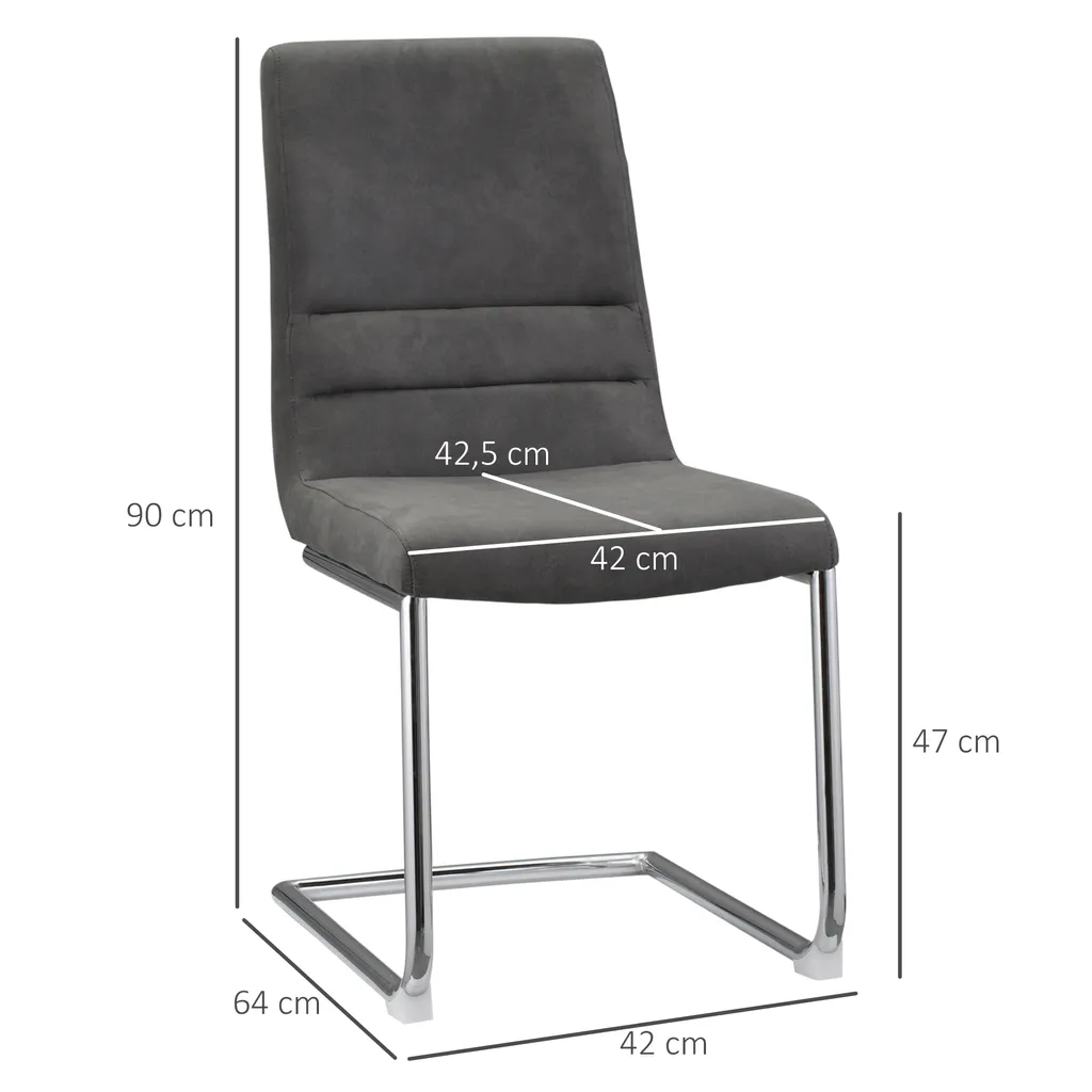 HOMCOM Esszimmerstuhl 2er Set Akzentstuhl Küchenstühle Polsterstuhl Wohnzimmerstuhl Aus Mikrofaser-Stoff Für Esszimmer Retrodesign Stahl Grau 42 X 64 X 90 Cm 5 HOMCOM Esszimmerstuhl 2er Set Akzentstuhl Küchenstühle Polsterstuhl Wohnzimmerstuhl Aus Mikrofaser-Stoff Für Esszimmer Retrodesign Stahl Grau 42 X 64 X 90 Cm – Bild 3