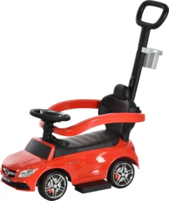 HOMCOM Rutschauto Rutscher Kinderauto Von Mercedes Benz Kinderfahrzeug Schub- Und Haltestange Mit Rückenlehne / Schutzbügel, Lauflernhilfe Für Babys 12-36 Monate (Rot)