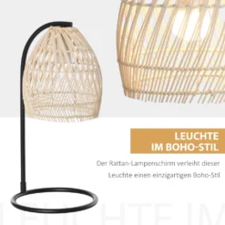 HOMCOM Tischlampe, Tischleuchte Mit Ratten-Lampenschirm, Nachttischlampe Aus Metallrahmen Im Boho-Stil, E27, Max. 40 W, Schreibtischlampe Für Schlafzimmer, Wohnzimmer, Natur+Schwarz -Homcom de7de3762ed5fd3df7417c20b8d06bbe