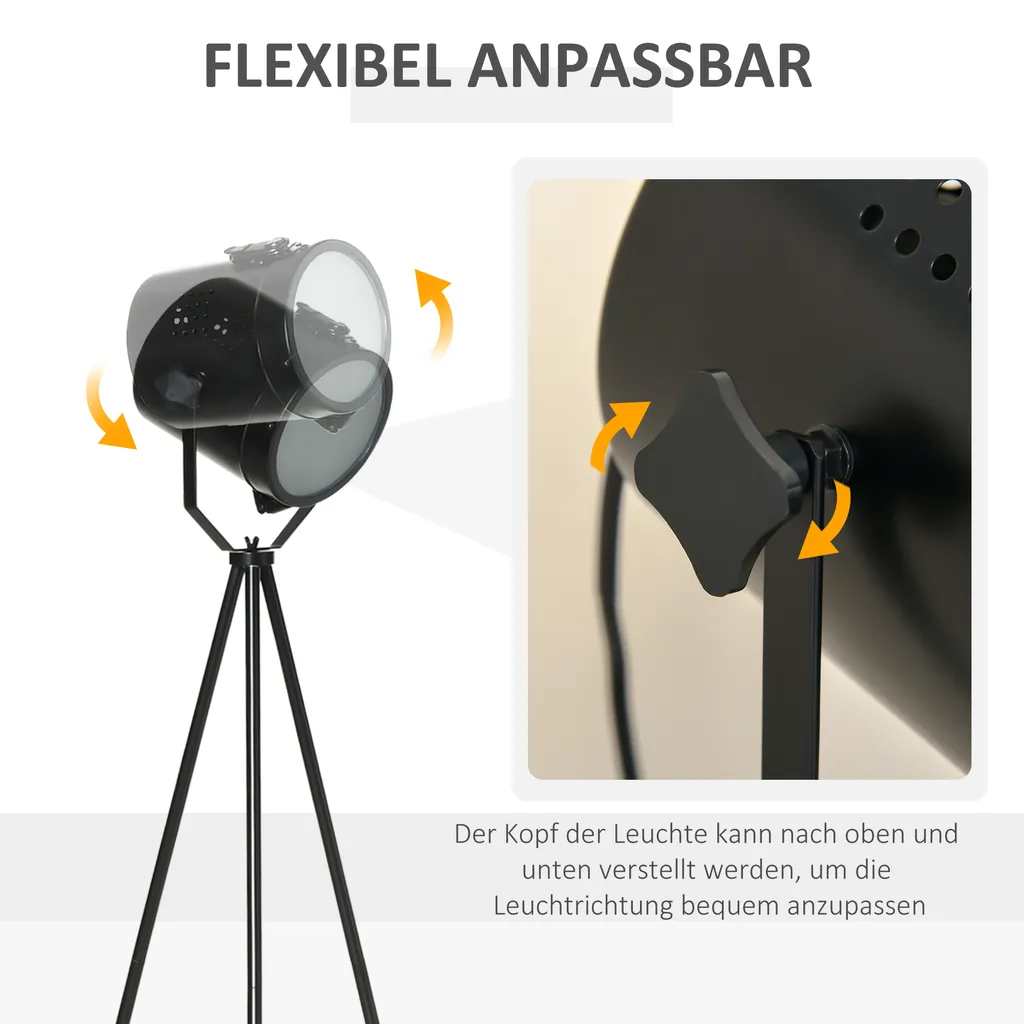 HOMCOM Stehlampe Vintage Design Standleuchte Retrodesign Tripod Stehleuchte Mit Ø15,5 Cm Lampenschirm 25W Für Schlafzimmer Esszimmer Sockel E27 Metall Schwarz Ø58 X 136 Cm 9 HOMCOM Stehlampe Vintage Design Standleuchte Retrodesign Tripod Stehleuchte Mit Ø15,5 Cm Lampenschirm 25W Für Schlafzimmer Esszimmer Sockel E27 Metall Schwarz Ø58 X 136 Cm – Bild 7