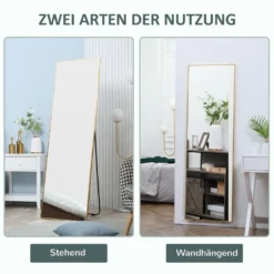 HOMCOM 2-in-1 Standspiegel, Wandspiegel Mit Goldenem Besatz, Ganzkörperspiegel Ankleidespiegel Für Schlafzimmer, Wohnzimmer, Umkleideraum, 50 X 37 X 158,5 Cm -Homcom e043e9d29da6b2f0f42b16f824b16a2e