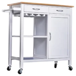 HOMCOM Servierwagen Küchenwagen Rollwagen Küchentrolley Mit Schrank Schublade Holz Weiß 88,5 X 40 X 86 Cm -Homcom e06fdfa071efb90861afb02dbfb66a04