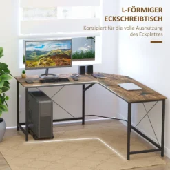 HOMCOM Computertisch, L-förmiger Eckschreibtisch, Schreibtisch, Bürotisch, E1 Spanplatte +Metall, Schwarz+Braun, 150 X 150 X 75 Cm -Homcom e09e7dbb13fa92aecbb2ac6d912b6701