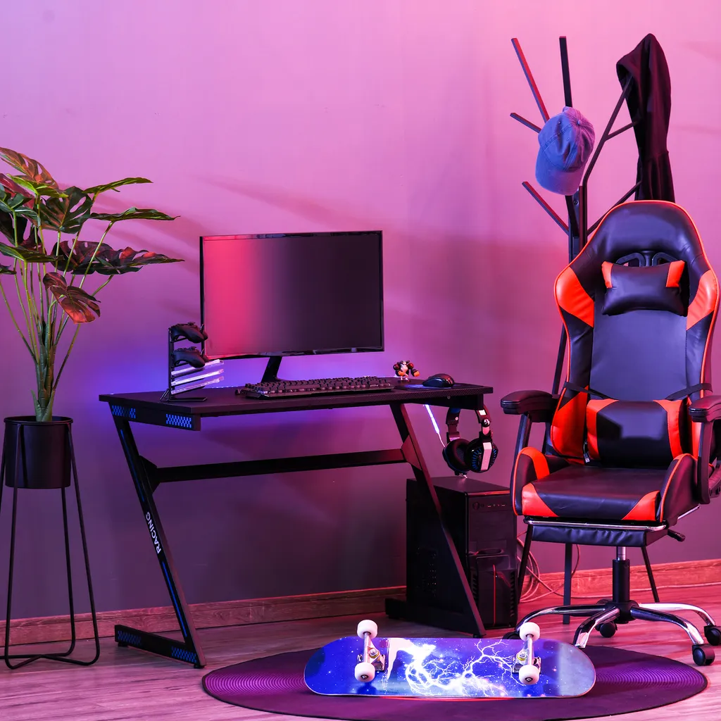 HOMCOM Computertisch Gaming Tisch PC Tisch Computer Ergonomisch Verstellbar Höhe Stahl MDF Schwarz 100L X 60B X 75H Cm 4 HOMCOM Computertisch Gaming Tisch PC Tisch Computer Ergonomisch Verstellbar Höhe Stahl MDF Schwarz 100L X 60B X 75H Cm – Bild 2