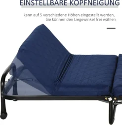 HOMCOM Gästebett Klappbar, 2-in-1 Klappbett Mit Rollen, Verstellbare Kopfteilhöhe, Stahl+Schaumstoff, Blau, 184 X 65 X 26 Cm -Homcom e1d08974517b840c2dedd974a3719d4a