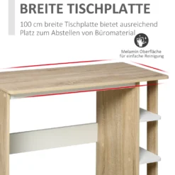 HOMCOM Schreibtisch Mit Regal Bücherregal Computertisch Bürotisch Spanplatte Natur+Weiß 100 X 44 X 74 Cm -Homcom e25a30fcc984a7a64a86155670509a31