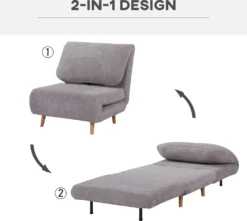 HOMCOM 2-in-1 Schlafsofa Schlafsessel Verstellbar Klappmatratze Gästebett ,Chaiselongue Im Cord-Optik, Für Schlafzimmer, Wohnzimmer Hellgrau 82 X 89 X 83 Cm -Homcom e4bb1fc63c91ce5d1859a2d3fa37acf5