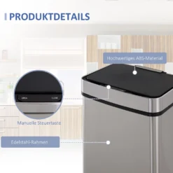 HOMCOM Mülleimer Abfalleimer Mit Sensor 72 L Mülltrennsystem 3 Fächer Edelstahl Silber 42 X 30 X 81 Cm -Homcom e61ade10d40074749c4299cff5162fdf