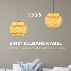 HOMCOM Hängelampe Deckenlampe Mit E27 Sockel, 40 W Hängeleuchte Mit Bambus-Lampenschirm, Verstellbare Wohnzimmerleuchte, Im Boho-Stil Für Flur, Natur, Ø35 X 35cm -Homcom e69f04ee7ecebfd87ed7f32a386d115c