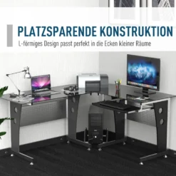 HOMCOM Computertisch Eckschreibtisch Schreibtisch Bürotisch PC Tisch Mit Schwarzem Sicherheitsglas L-förmig 164x139x75 Cm 13 HOMCOM Computertisch Eckschreibtisch Schreibtisch Bürotisch PC Tisch Mit Schwarzem Sicherheitsglas L-förmig 164x139x75 Cm -Homcom e6a9cf4d280d780680935b8f66bc4ecb