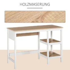 HOMCOM Schreibtisch Mit 2 Ebenen Regal, Computertisch, Bürotisch, MDF, Natur+Weiß, 110 X 48 X 76,2 Cm 14 HOMCOM Schreibtisch Mit 2 Ebenen Regal, Computertisch, Bürotisch, MDF, Natur+Weiß, 110 X 48 X 76,2 Cm -Homcom e6bb90871dc047521e2589ea4bc2ddc5