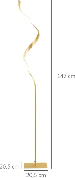 HOMCOM LED Stehleuchte, 10W Spirale Stehlampe, Standleuchte Mit Fußschalter, Wasserdichte Wohnzimmerlampe Mit Warmweißem Licht, Metall, Gold, 20,5 X 20,5 X 147 Cm 12 HOMCOM LED Stehleuchte, 10W Spirale Stehlampe, Standleuchte Mit Fußschalter, Wasserdichte Wohnzimmerlampe Mit Warmweißem Licht, Metall, Gold, 20,5 X 20,5 X 147 Cm -Homcom e73fa37d964b66f2061fa631ad7c4e9c