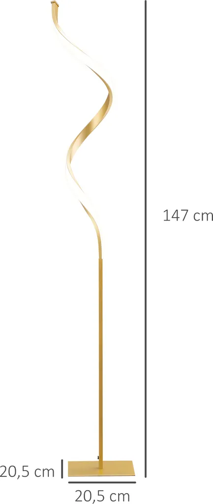 HOMCOM LED Stehleuchte, 10W Spirale Stehlampe, Standleuchte Mit Fußschalter, Wasserdichte Wohnzimmerlampe Mit Warmweißem Licht, Metall, Gold, 20,5 X 20,5 X 147 Cm 4 HOMCOM LED Stehleuchte, 10W Spirale Stehlampe, Standleuchte Mit Fußschalter, Wasserdichte Wohnzimmerlampe Mit Warmweißem Licht, Metall, Gold, 20,5 X 20,5 X 147 Cm – Bild 3