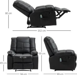 HOMCOM Elektrischer Massagesessel Relaxsessel Mit Liegefunktion Fernsehsessel Massagesofa Mit 8 Massagepunkte Und Tasche Schwarz 94 X 99 X 99 Cm -Homcom e7497ea15afdace34d0fbf5b557d07b1
