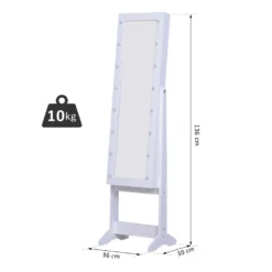 HOMCOM LED Schmuckschrank Mit Spiegel Spiegelschrank Standspiegel Schmuckregal Spiegel Verstellbar Cremeweiß 136 Cm Hoch -Homcom e752e00e1d11e7620cad06d7b3a59893