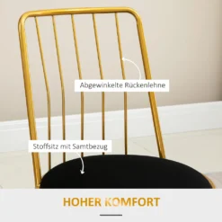 HOMCOM 2er Set Esszimmerstuhl Küchenstühle Polsterstühle Mit Metallrahmen Sitzbezug Aus Samt Vintage Stil Für Lounge Esszimmer Wohnzimmer Küche Schwarz+Gold 45 X 50 X 80 Cm -Homcom e7b3f8e54963d56deed5199baf51e3d0