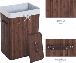 HOMCOM Wäschekorb, Wäschebox, Wäschesammler Mit Deckel, Segeltuchsack, Bambus , Faltbar, 72L, Dunkelbraun, 40 X 30 X 60 Cm -Homcom e803c4e4744e5c7b98a61da72aeb601b