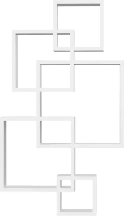 HOMCOM Wandregal Schweberegal Wandboard Mit 5 Ineinandergreifenden Würfel, 9 Fächer, Wanddeko Für Wohnzimmer Schlafzimmer Tannenholz Weiß 49,5 X 10,2 X 86 Cm