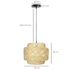 HOMCOM Hängelampe Deckenlampe Mit E27 Sockel, 40 W Hängeleuchte Mit Bambus-Lampenschirm, Verstellbare Wohnzimmerleuchte, Im Boho-Stil Für Flur, Natur, Ø35 X 35cm -Homcom e86cca469be098201f8d058c20f3d613