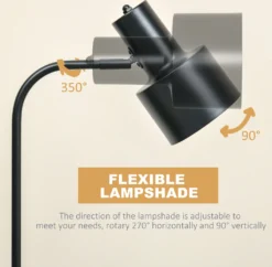 HOMCOM Modern Moderne Stehlampe Mit Ablagefläche Standleuchte Mit Verstellbarem Lampenschirm Für Wohnung Büro Stahl Schwarz 32,5 X 28 X 152 Cm