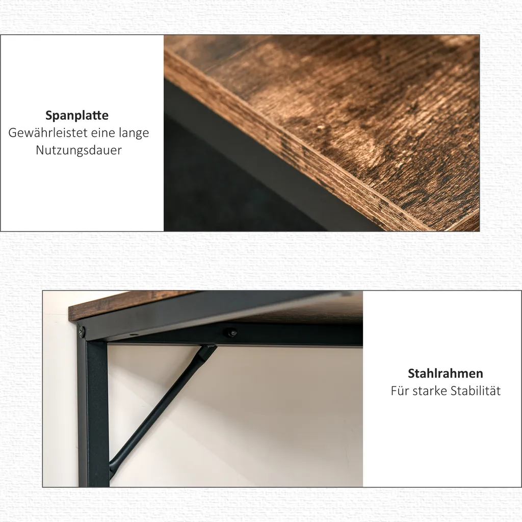 HOMCOM Schreibtisch Mit Regal Computertisch Höhenverstellbar Bürotisch Spanplatte Metall Rustikales Braun+Schwarz 120 X 60 X 75 Cm 7 HOMCOM Schreibtisch Mit Regal Computertisch Höhenverstellbar Bürotisch Spanplatte Metall Rustikales Braun+Schwarz 120 X 60 X 75 Cm – Bild 5
