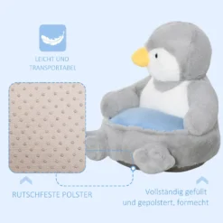 HOMCOM Plüsch-Kindersessel Plüschtier Kinderstuhl Sofa Pinguin Für Spielzimmer Kinderzimmer Für 18-36 Monaten Hellgrau+Blau 59 X 50 X 59 Cm -Homcom e9b9db1408d328be73aa01522a8356fc