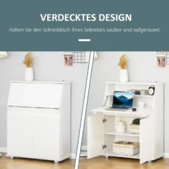 HOMCOM Sekretär Schreibtisch Kommode Schreibkommode Klappensekretär Platzsparender Computertisch Mit Schrank Weiß 82 X 38,5 X 107 Cm -Homcom eaba243a38e7699441aa7dd33ae3d9cb