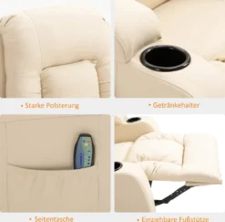 HOMCOM Massagesessel Fernsehsessel Relaxsessel TV Sessel Wärmefunktion Wippenfunktion Mit Fernbedienung Liegefunktion Cremeweiß 85 X 94 X 104 Cm -Homcom ebad29cf5b9a3efab58c5c45424b5f34