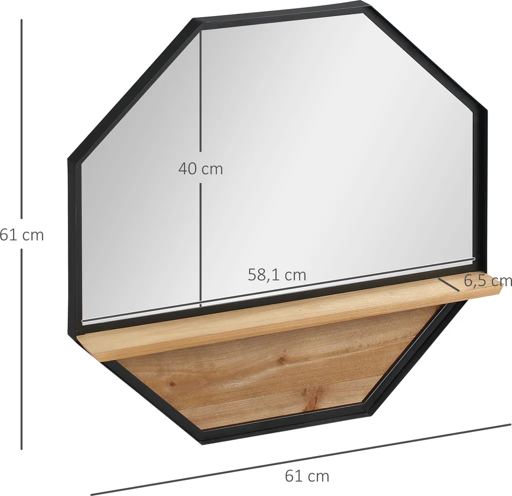 HOMCOM 61 X 61cm Achteck Wandspiegel Hängespiegel Wohnzimmerspiegel Mit Regal Industrie-Design Für Schlafzimmer Schwarz 5 HOMCOM 61 X 61cm Achteck Wandspiegel Hängespiegel Wohnzimmerspiegel Mit Regal Industrie-Design Für Schlafzimmer Schwarz – Bild 3