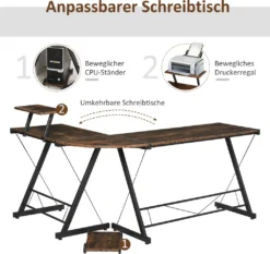 HOMCOM Computertisch, Eckschreibtisch, Schreibtisch, Bürotisch, Spanplatte+Metall, Vintagebraun-Schwarz, 155 X 115 X 91,5 Cm -Homcom ec2ed70bd11e1852f90be1c4ed2983df