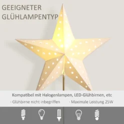 HOMCOM Tischlampe Stern Weihnachtsstern Lampe Papierstern Lampe Tischleuchte 5 Zacken 71 Cm Leuchtstern Weihnachtsdekoration Weiß+Gold 17 HOMCOM Tischlampe Stern Weihnachtsstern Lampe Papierstern Lampe Tischleuchte 5 Zacken 71 Cm Leuchtstern Weihnachtsdekoration Weiß+Gold -Homcom ecb999e65b27322651d0c1c6d52753fd