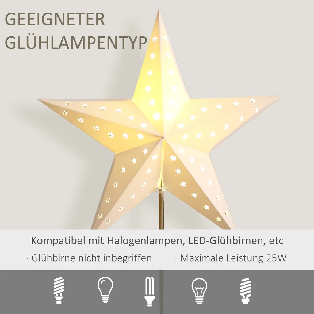 HOMCOM Tischlampe Stern Weihnachtsstern Lampe Papierstern Lampe Tischleuchte 5 Zacken 71 Cm Leuchtstern Weihnachtsdekoration Weiß+Gold 9 HOMCOM Tischlampe Stern Weihnachtsstern Lampe Papierstern Lampe Tischleuchte 5 Zacken 71 Cm Leuchtstern Weihnachtsdekoration Weiß+Gold – Bild 7