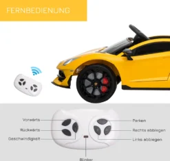 HOMCOM Kinderauto Kinderfahrzeug Für 3-8 Jahre Elektroauto Mit Fernsteuerung MP3/USB Licht Musik Kunststoff Metall Gelb 123 X 66,5 X 45,5 Cm 17 HOMCOM Kinderauto Kinderfahrzeug Für 3-8 Jahre Elektroauto Mit Fernsteuerung MP3/USB Licht Musik Kunststoff Metall Gelb 123 X 66,5 X 45,5 Cm -Homcom ecca3d41eb54968f8d30d7fa21650987